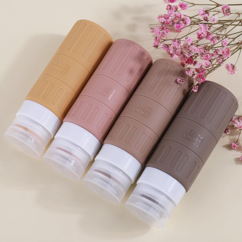 GLAMFIELDS Travel Bottles for Toiletries,TSA Approved 3.3oz Size LeakProof Silicone Toiletry Containers for Shampoo, Conditioner,Easy to Squeeze，Portable Travel Essentials for Lotion(18 Pack) Apricot - Image 4